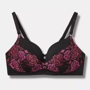 torrid Brand Dream Wire-Free Push-Up Bra Rose Lace Rich Black Women's 40DD